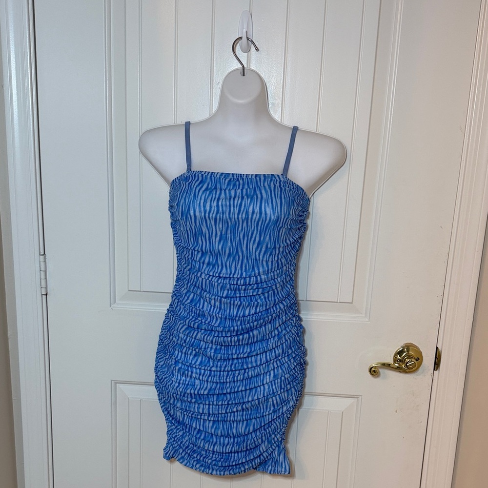 Blue Ruched Mini Dress - Picture 2 of 6